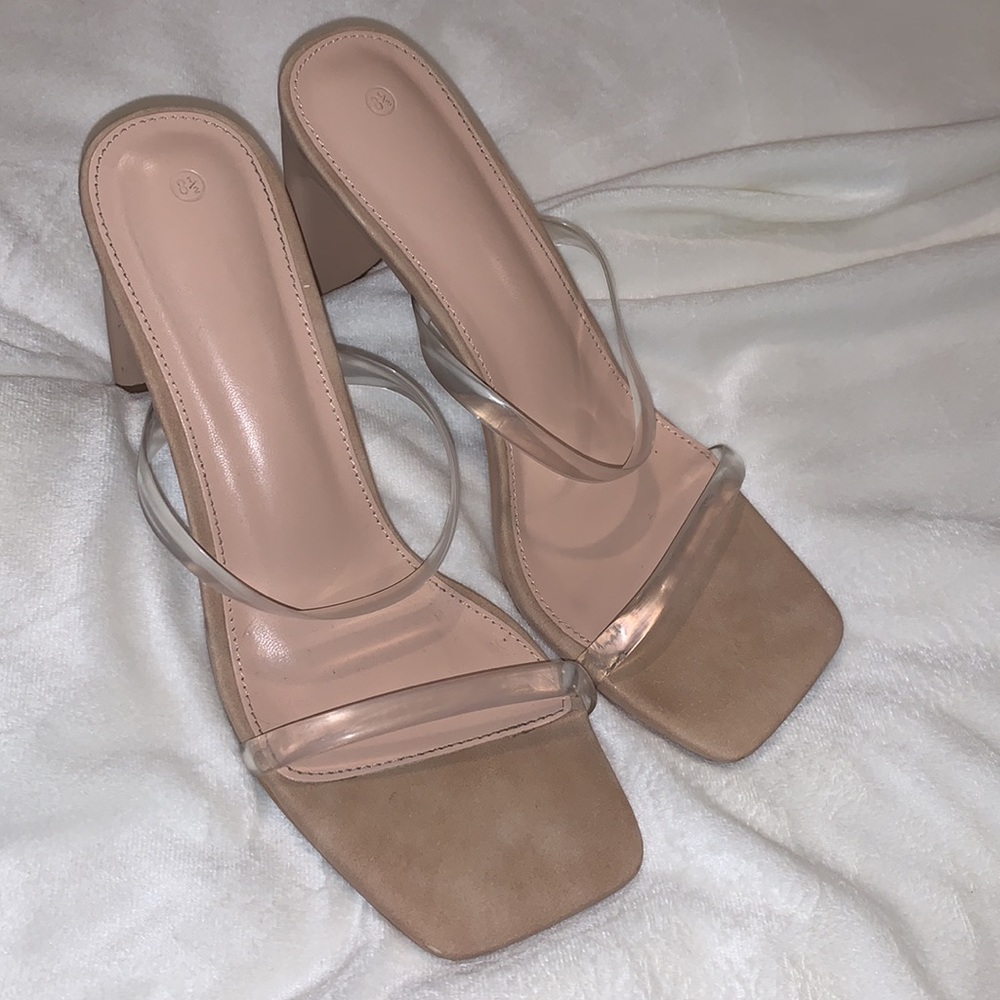 Clear strap heels nude heels✨